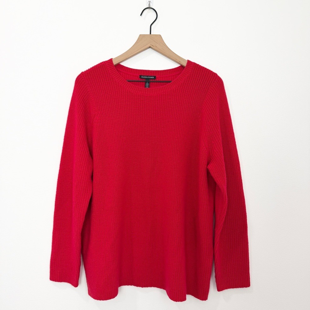 Eileen Fisher Extra Fine Merino Wool Crew Neck Sweater Red Size Medium